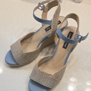Women's Sky Blue and Beige Wedge Sandals